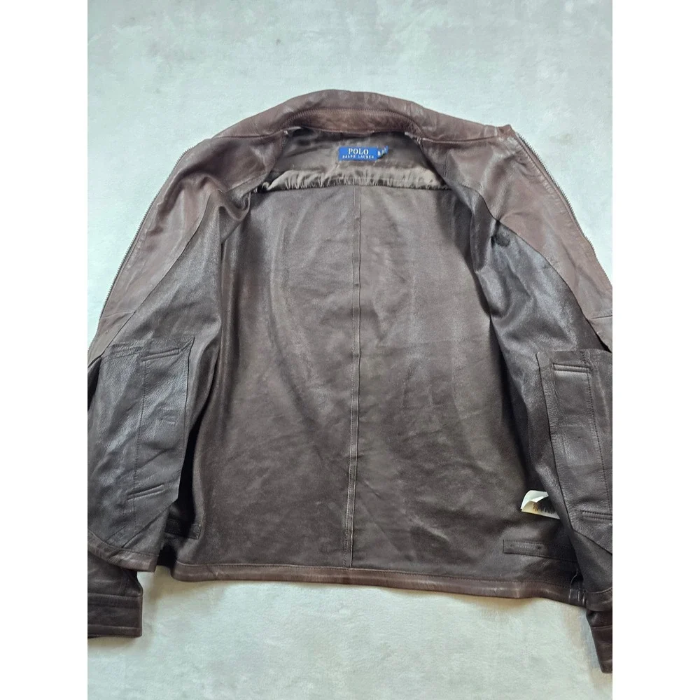 Polo Ralph Lauren Lamb Leather Jacket Mens XL Brown Lightweight Bi-Swing Pony